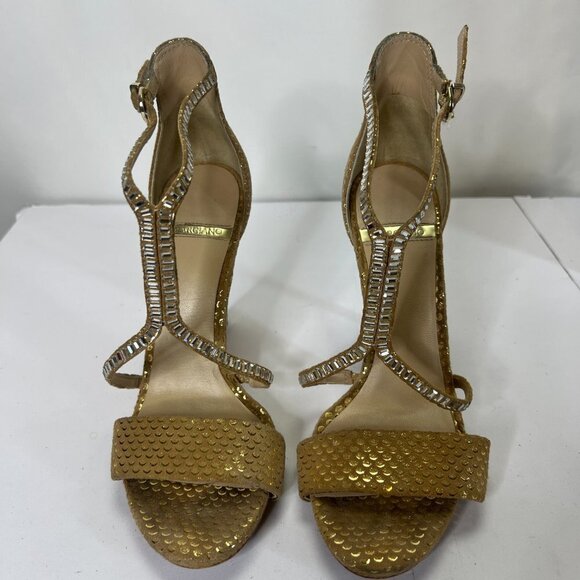 Marciano Stiletto Heels Metallic Gold Crystal Embellishments Size 9M - Picture 3 of 9